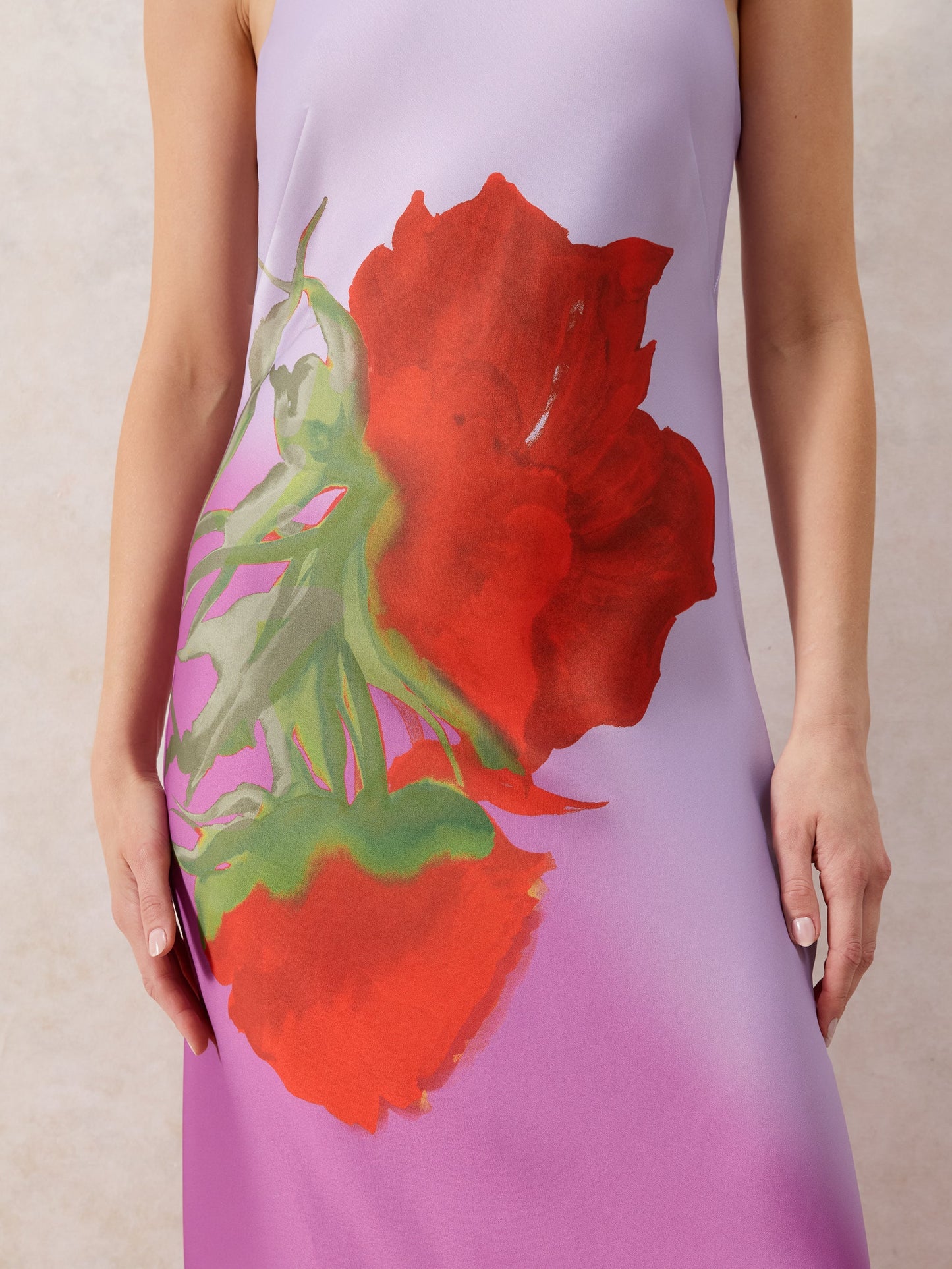 Margot Pink Rose Print Halter Neck Dress