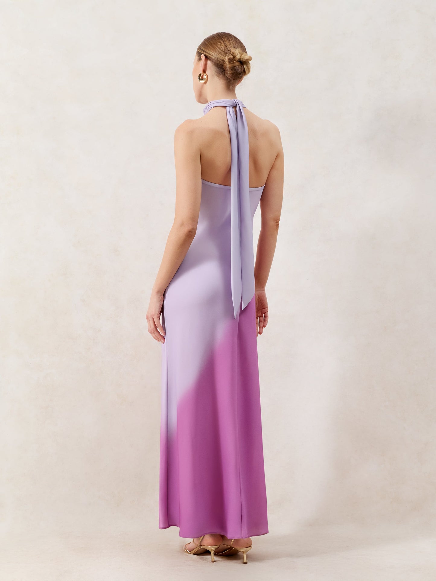 Margot Pink Rose Print Halter Neck Dress