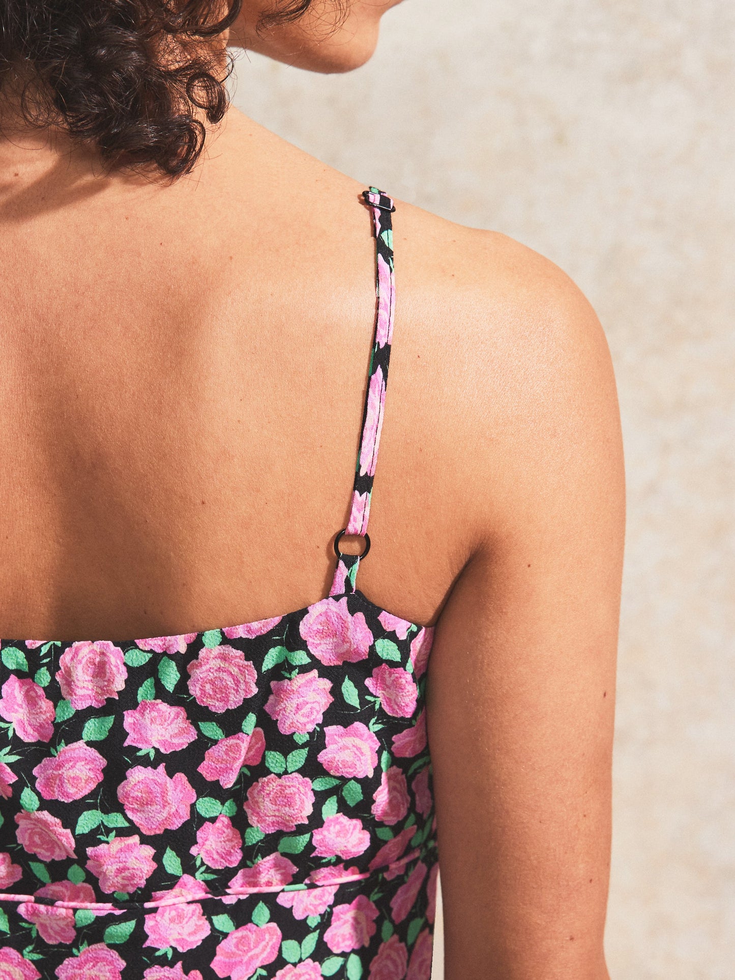 Pink Rose-Print Strappy Dress