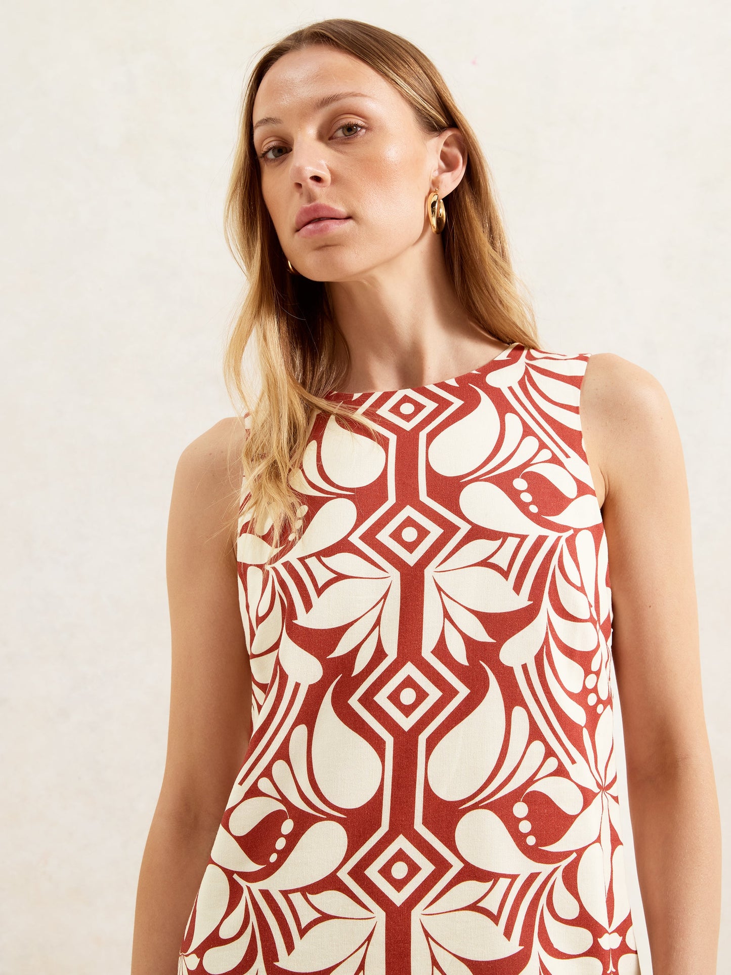 Brown Tile Printed Shift Dress
