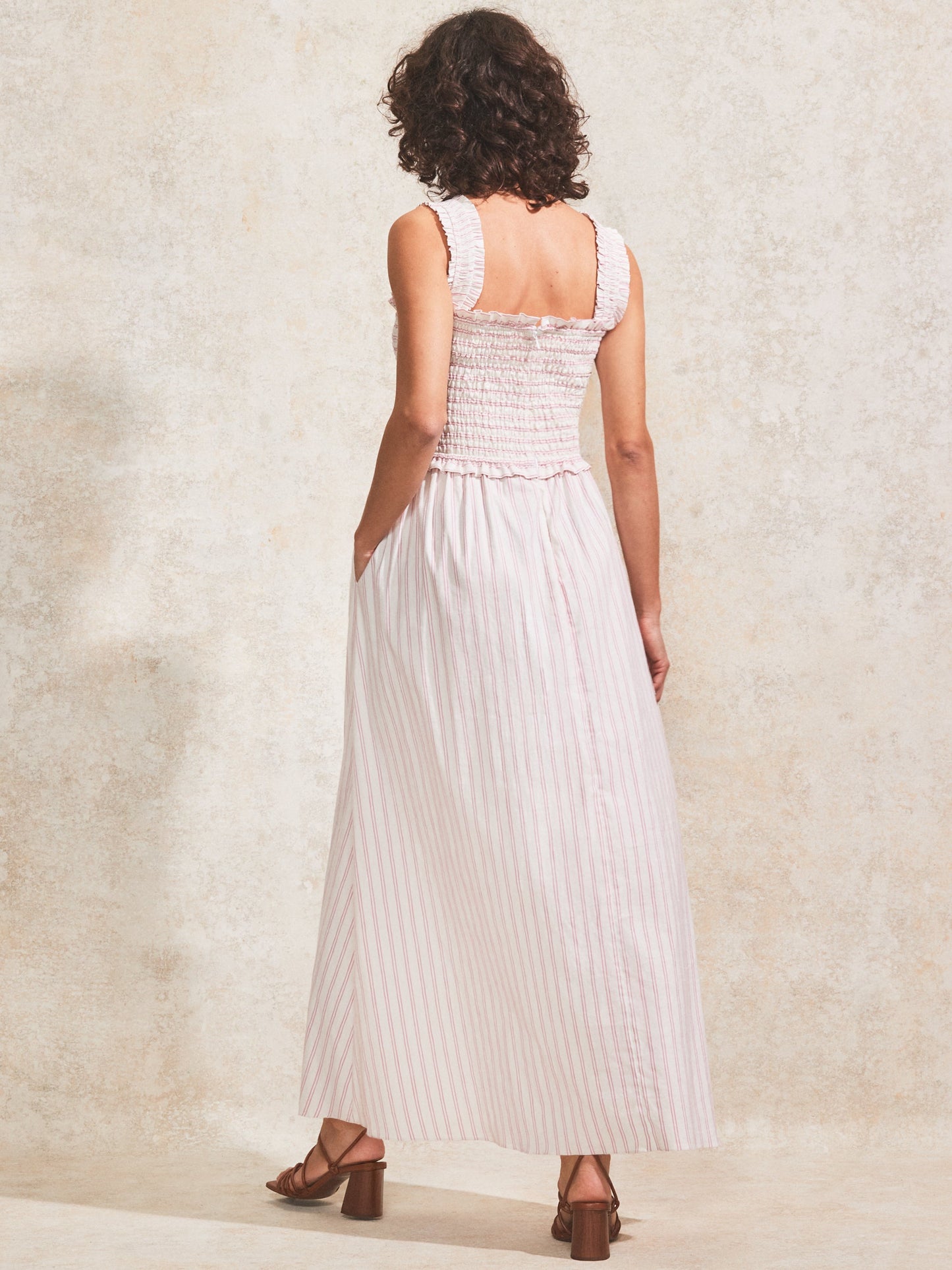 Pink Stripe Shirred Dress